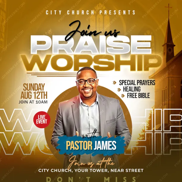 Church Service Invitation Social Media Post Design PSD
