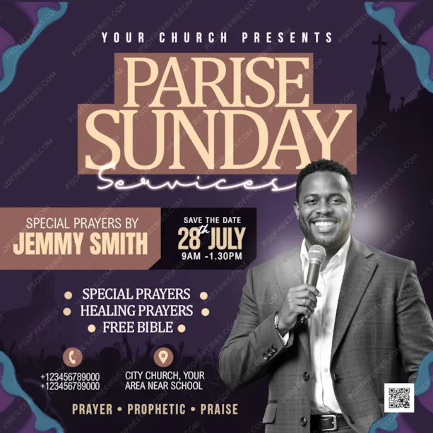 Church Service Invitation Social Media Post PSD Template