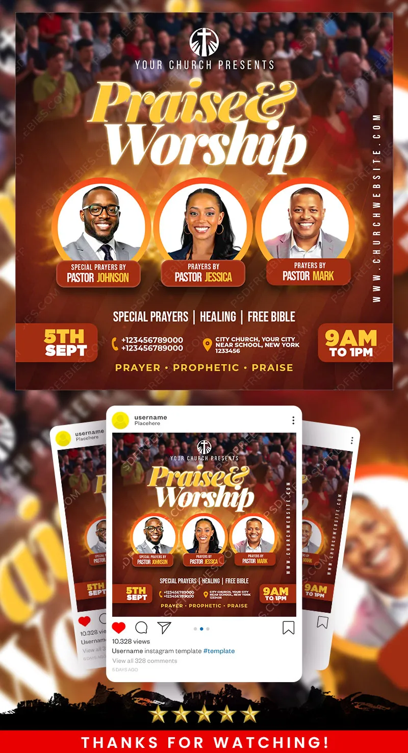 Church Sunday Service Social Media Post Design PSD