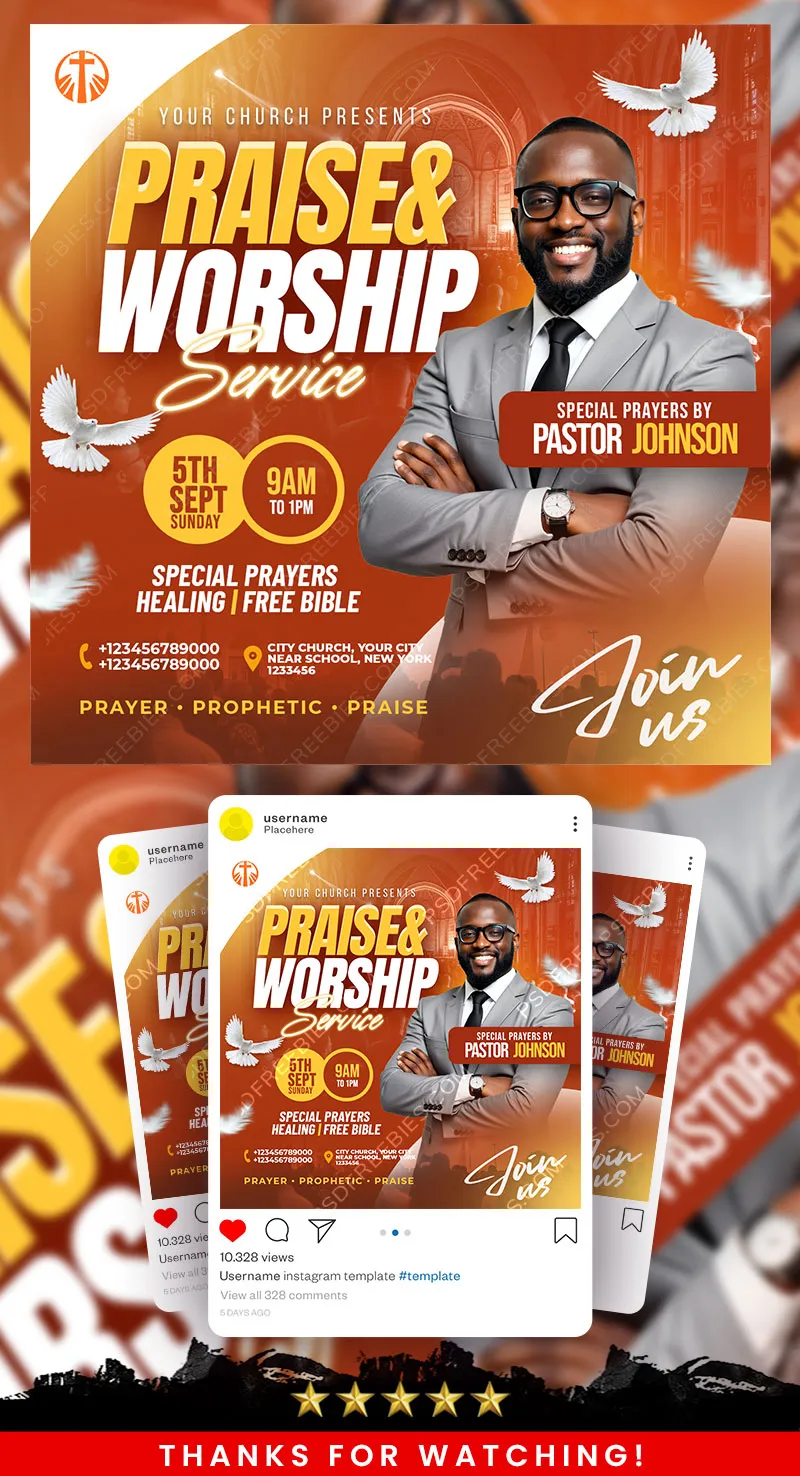 Church Worship Sunday Service Social Media Post PSD
