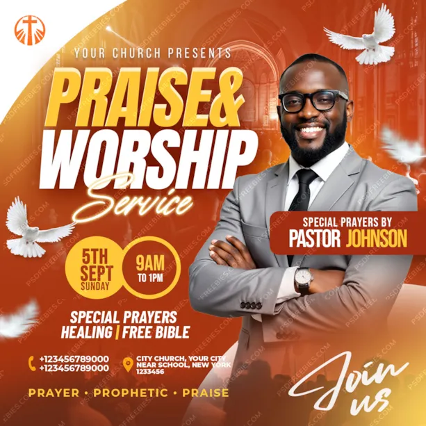 Church Worship Sunday Service Social Media Post PSD