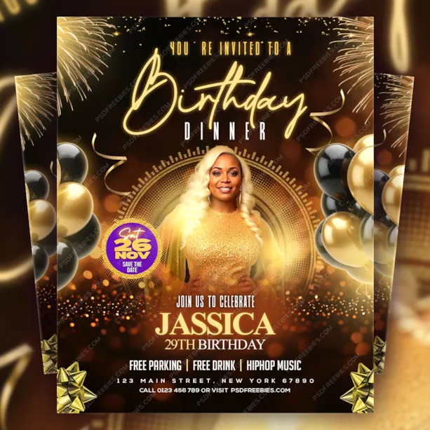 Editable Birthday Dinner Party Invitation PSD Template