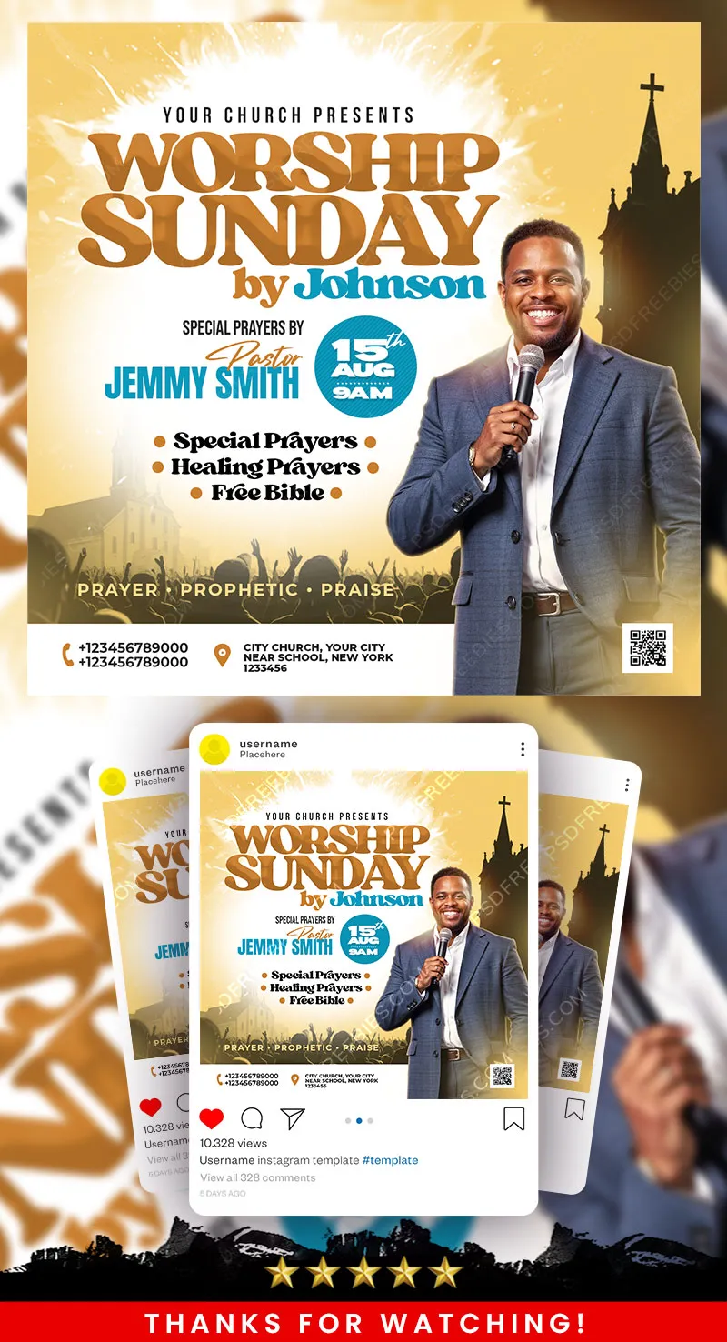 Editable Church Sunday Event Social Media Post PSD Template