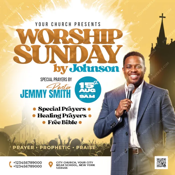 Editable Church Sunday Event Social Media Post PSD Template