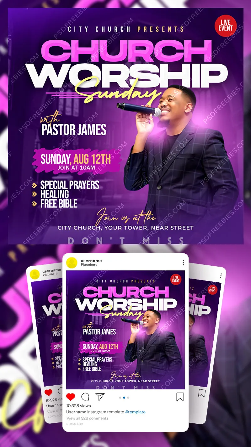 Editable Church Worship Sunday Post Design PSD