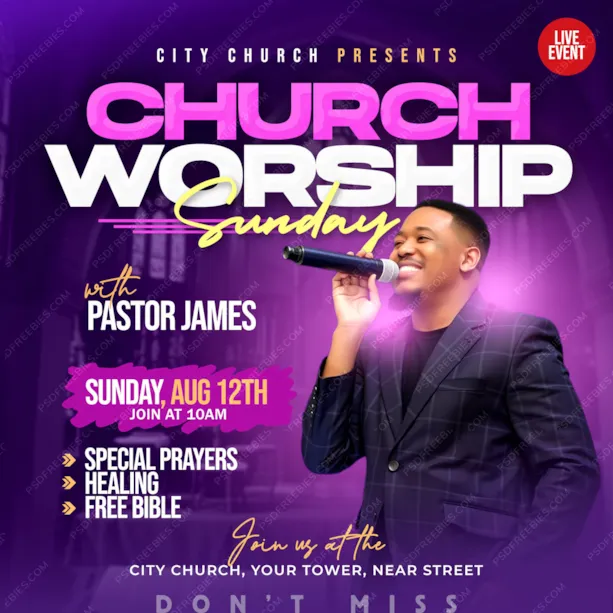 Editable Church Worship Sunday Post Design PSD