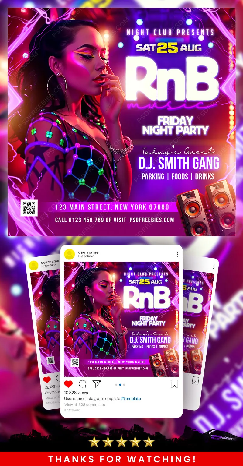 Editable RnB Music Party Social Media Post PSD