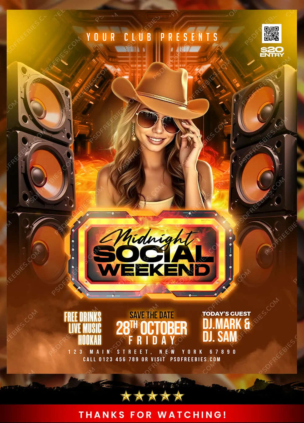 Midnight Music Club Party Flyer PSD Template
