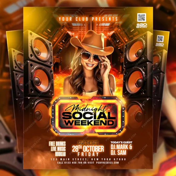 Midnight Music Club Party Flyer PSD Template