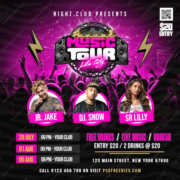 Music Tour Concert Social Media Post PSD Template