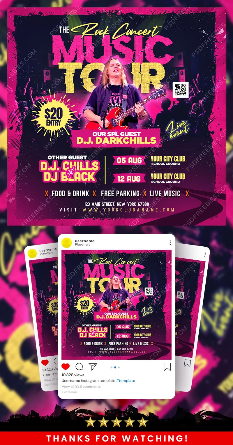 Rock Music Tour Concert Social Media Post PSD