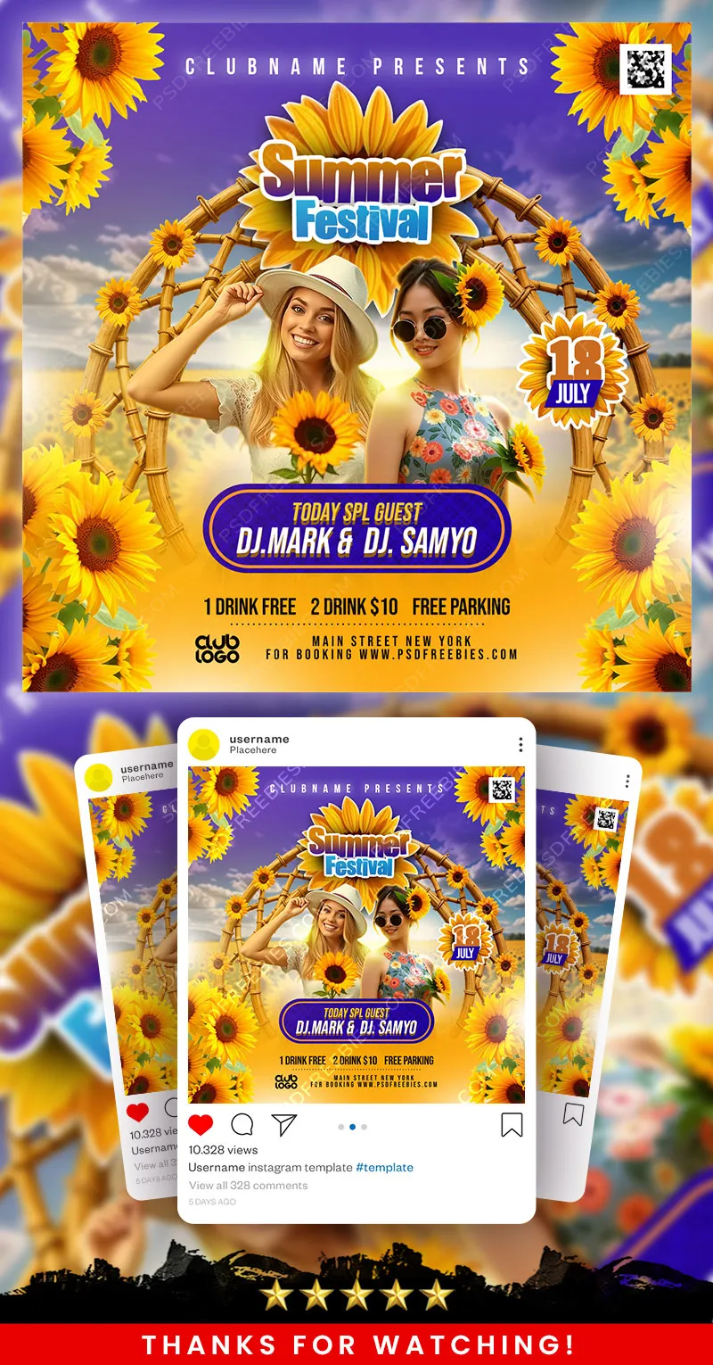 Summer Festival Music Event Soical Media Post PSD