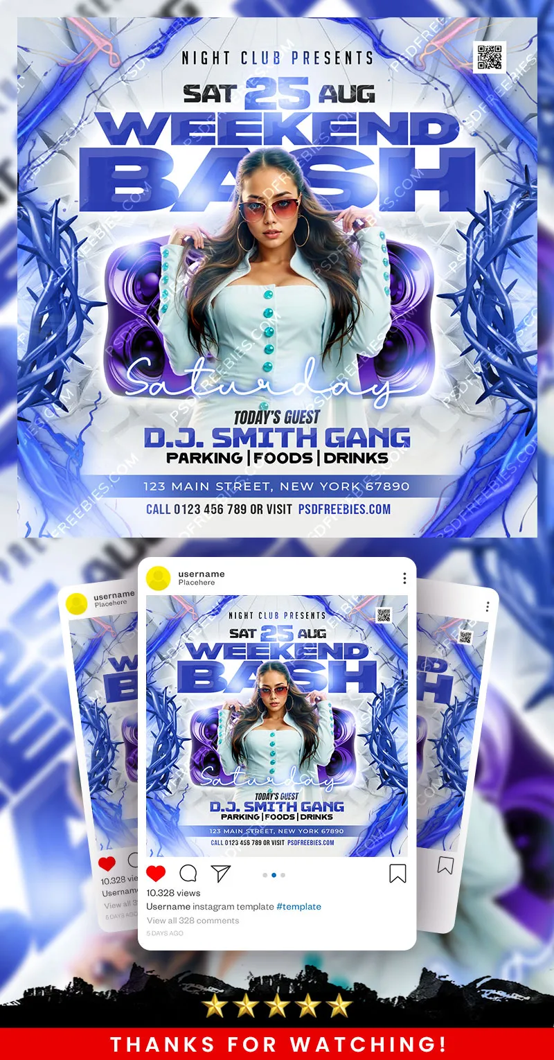 Weekend Bash Club Music Party Post PSD
