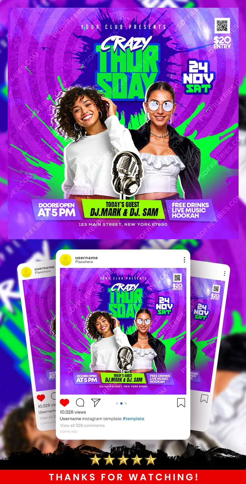 Crazy Thursday Night Party Post PSD