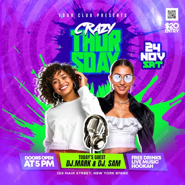 Crazy Thursday Night Party Post PSD