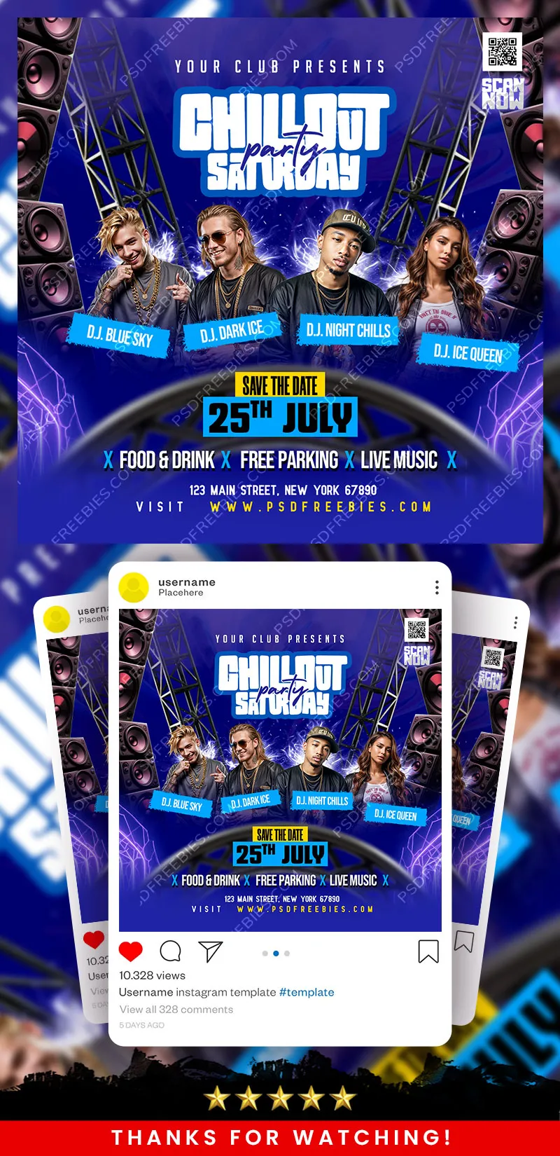 Editable Chillout Weekend Club Party Post PSD