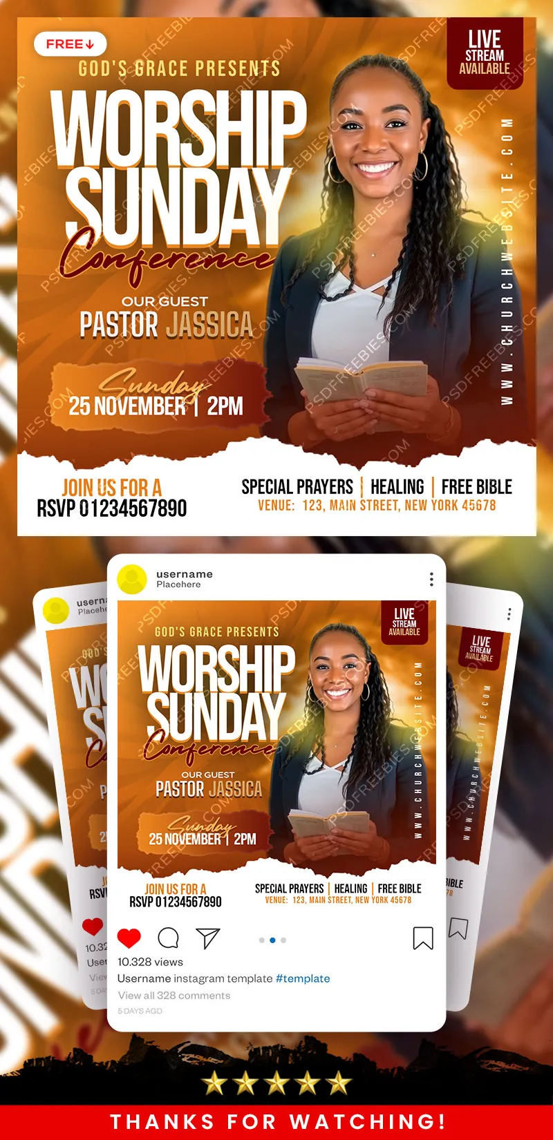 Editable Church Worship Social Media Post PSD