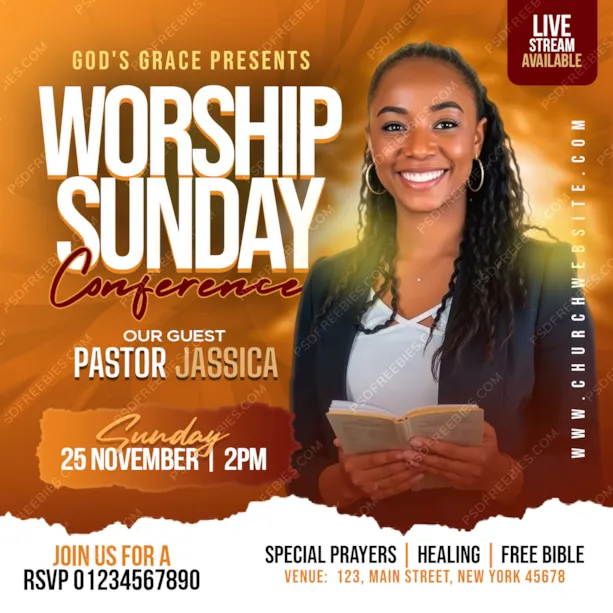 Editable Church Worship Social Media Post PSD