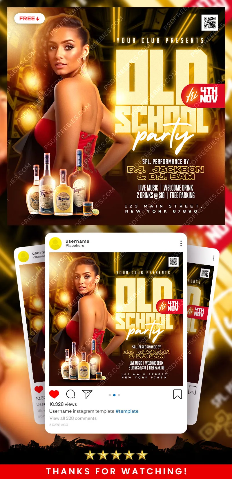 Editable Old School Party Social Media Post PSD