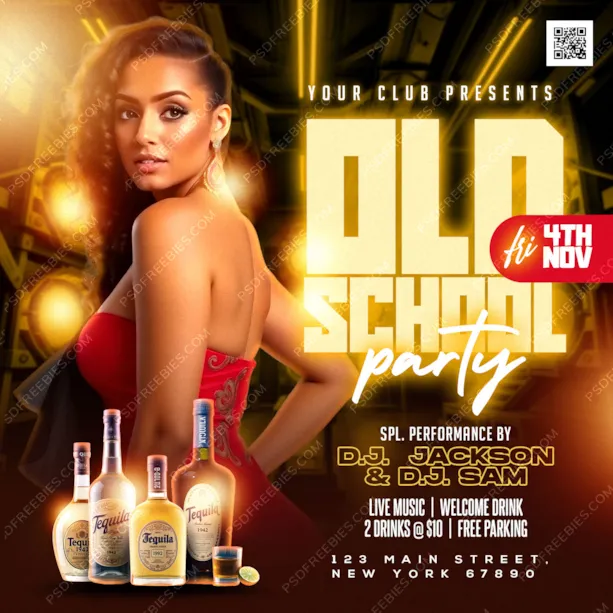 Editable Old School Party Social Media Post PSD