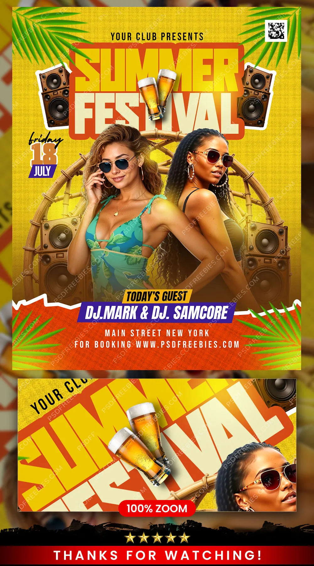 Editable Summer Music Festival Flyer PSD Template