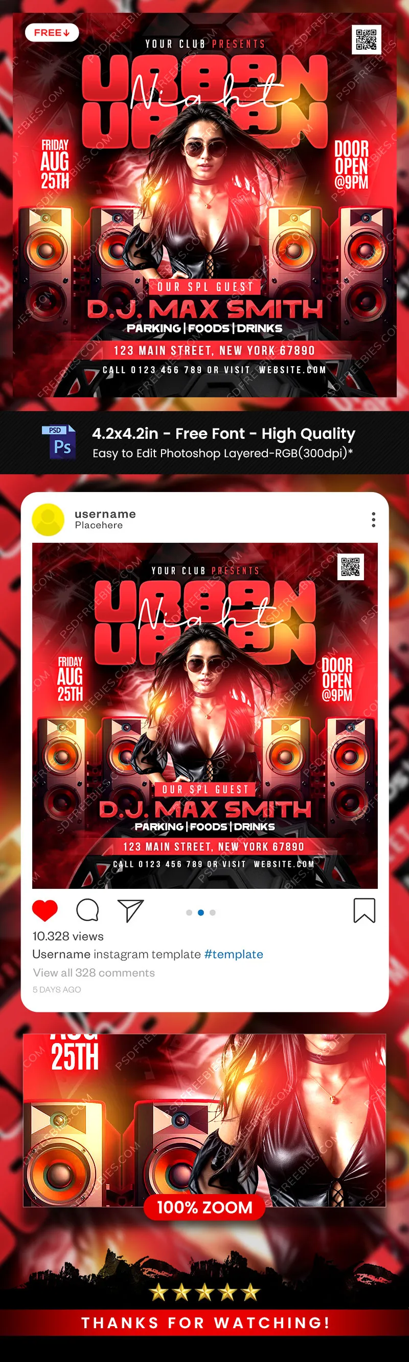 Editable Urban Night Music Party Post PSD