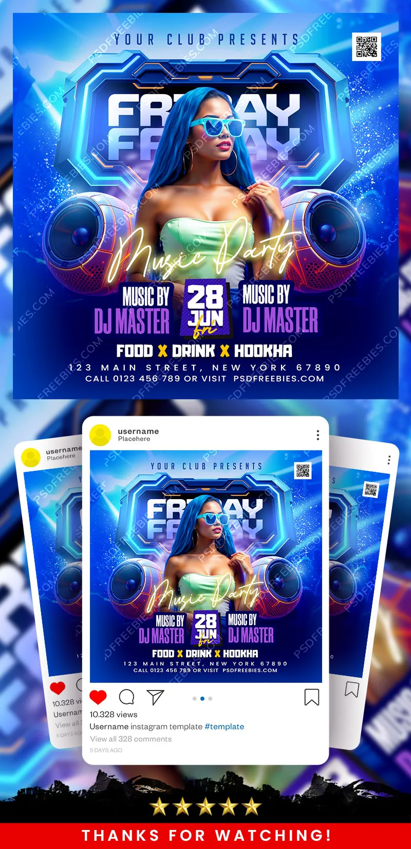 Electro Night Music Party Post PSD