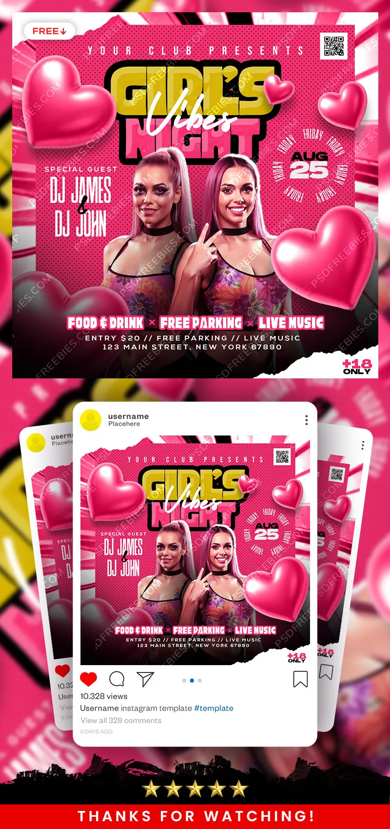 Girls Night Ladies Night Party Post PSD Template