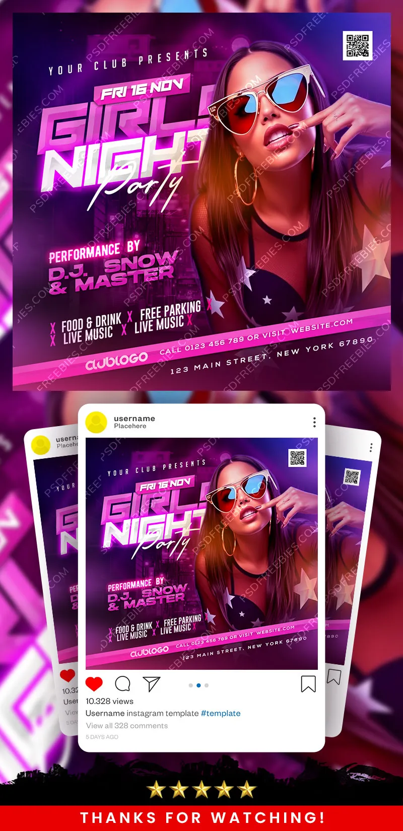 Girls Night Out DJ Party Instagram Post PSD