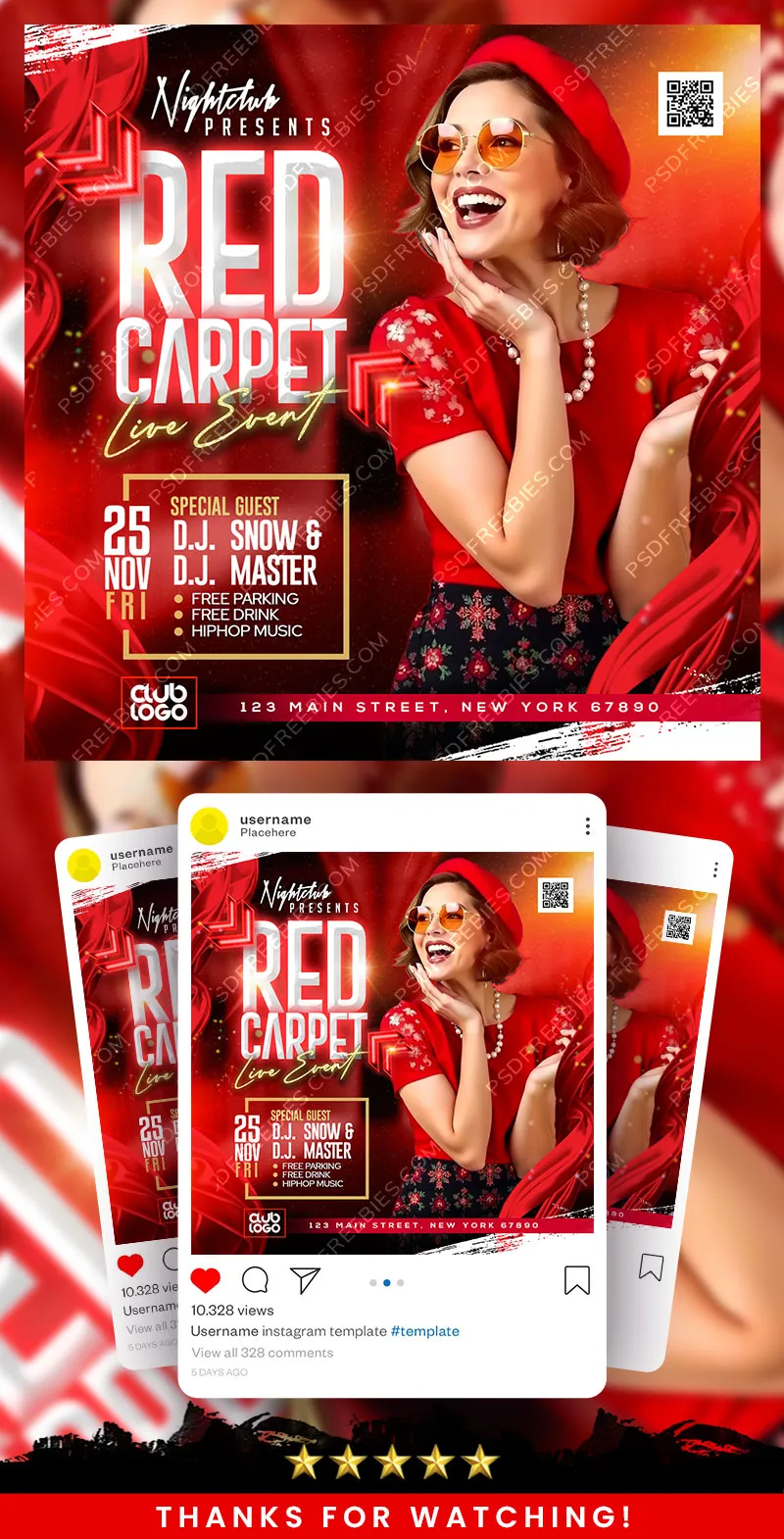 Red Carpet Event Party Instagram Post PSD