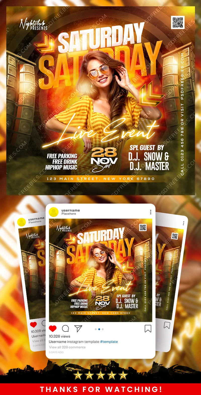 Weekend DJ Night club Party Instagram Post PSD