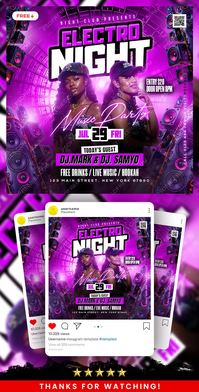 Weekend Electro Night Music Party Post PSD