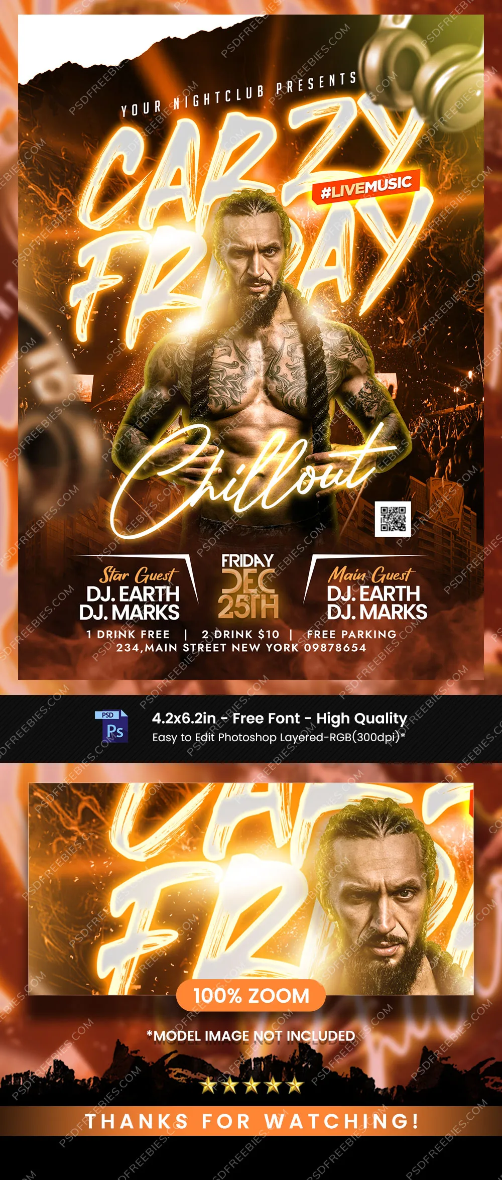 Crazy Friday Chillout Party Flyer PSD