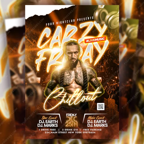 Crazy Friday Chillout Party Flyer PSD