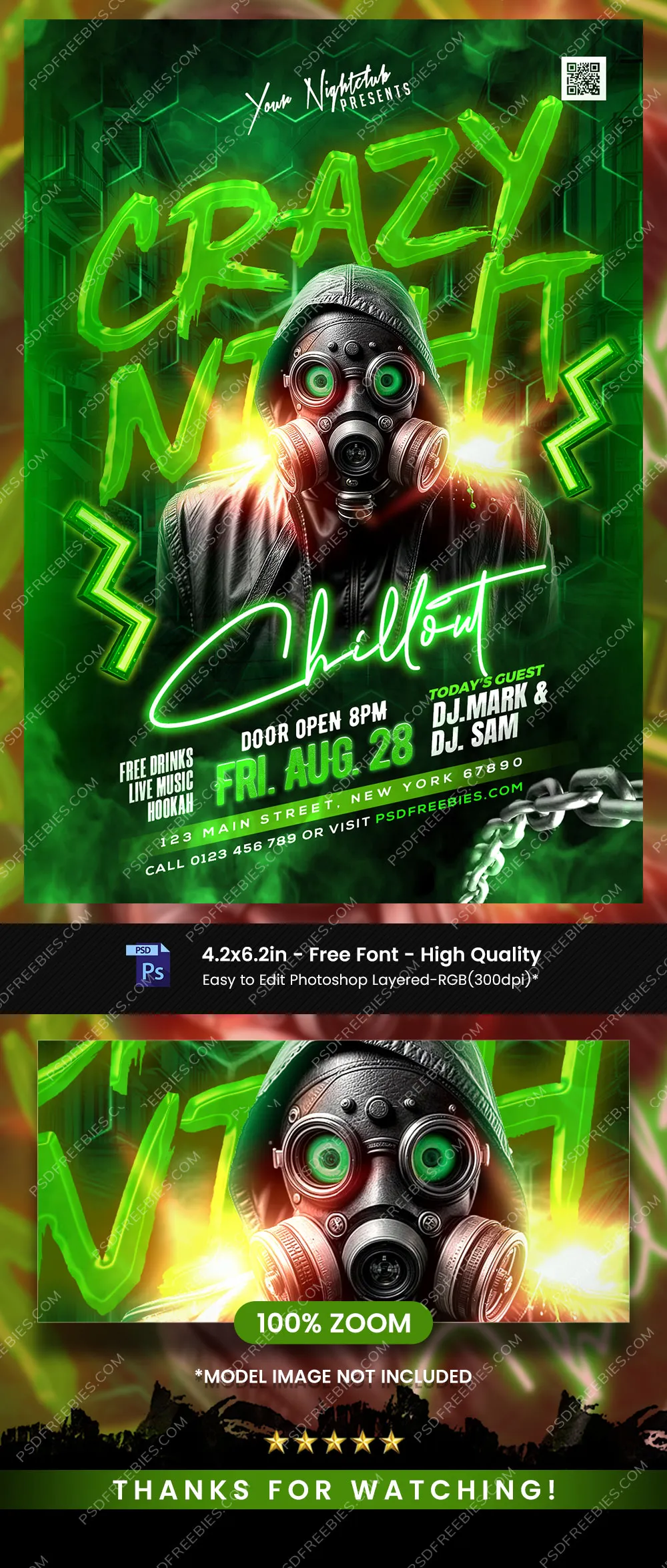 Crazy Night Chillout Party Flyer PSD
