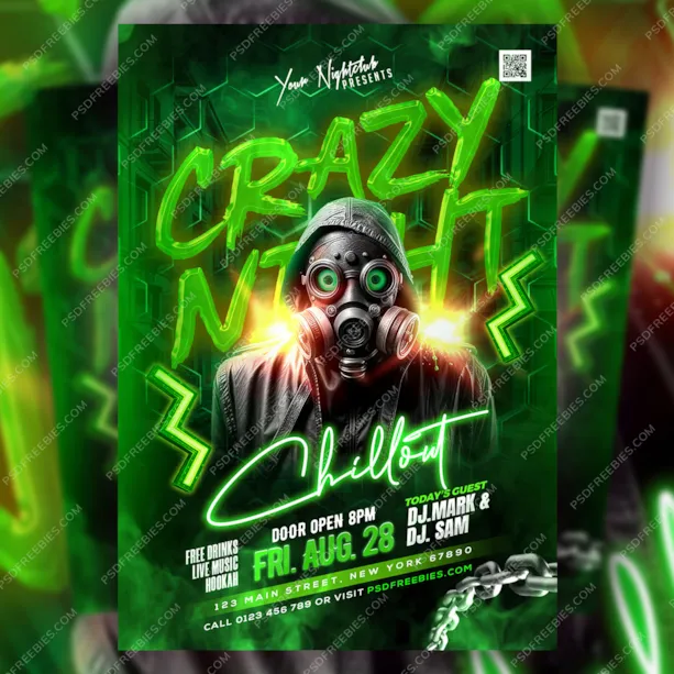 Crazy Night Chillout Party Flyer PSD