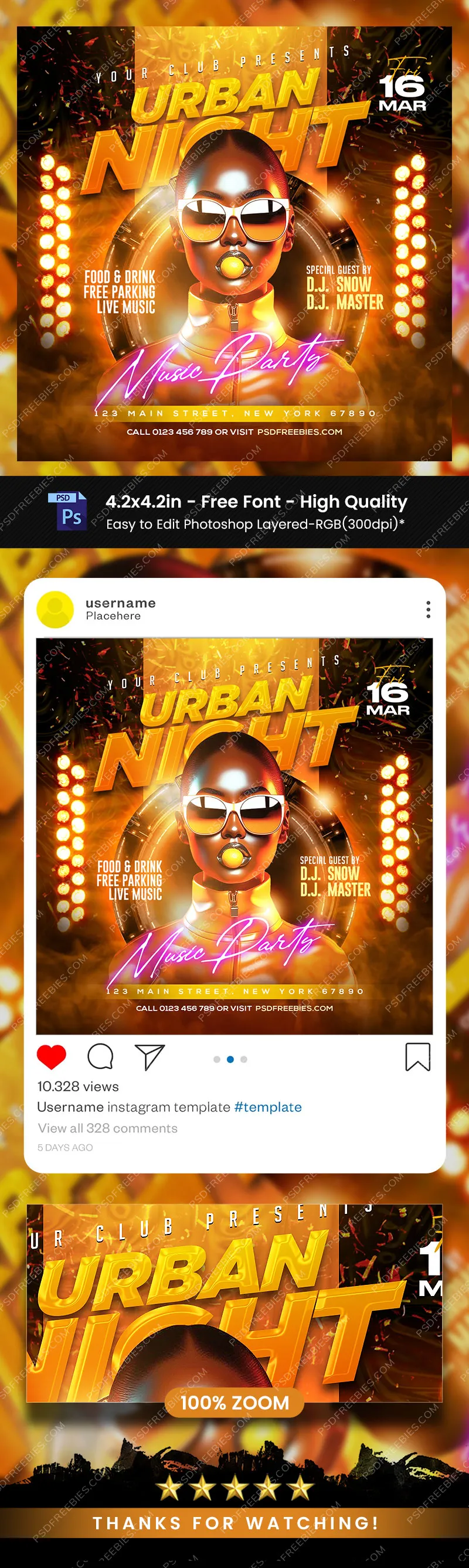 DJ Night Music Event Post Design PSD