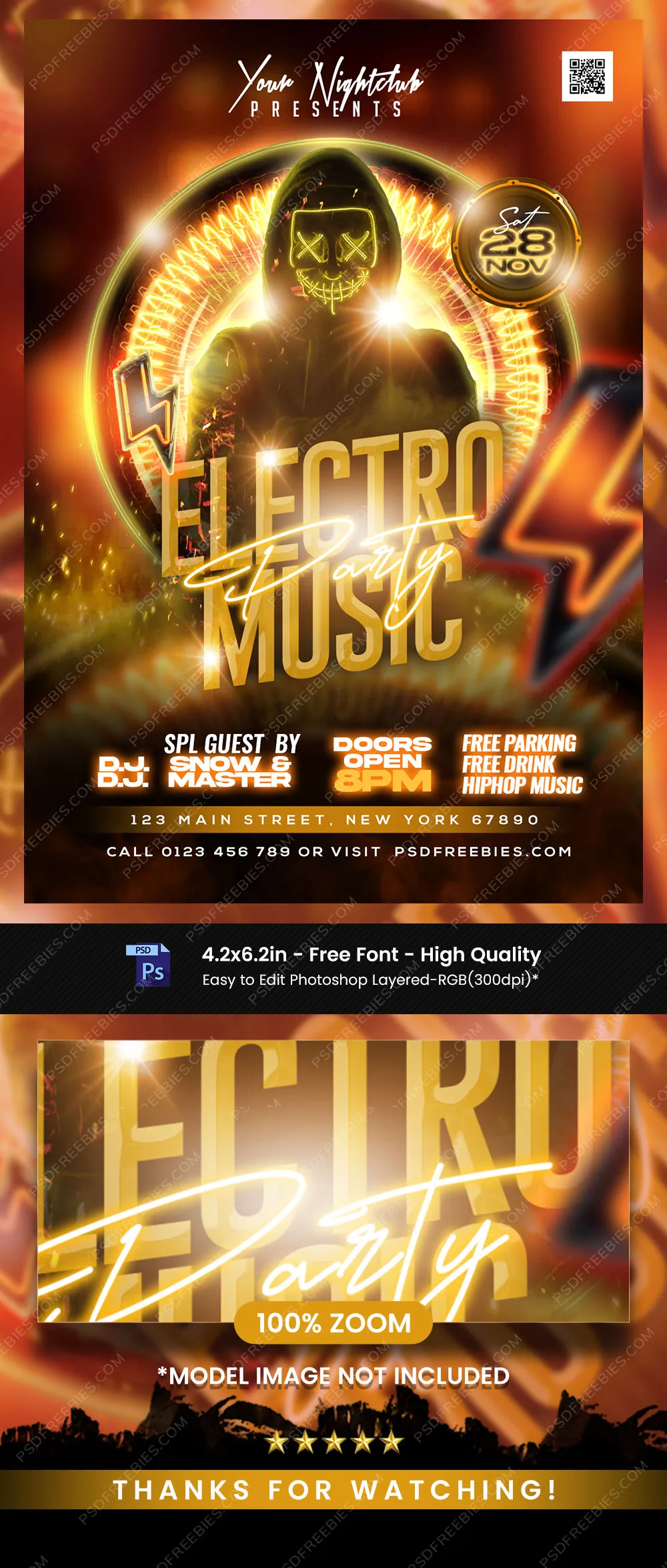 Electro Night DJ Party Flyer Design PSD