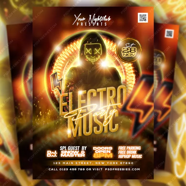 Electro Night DJ Party Flyer Design PSD