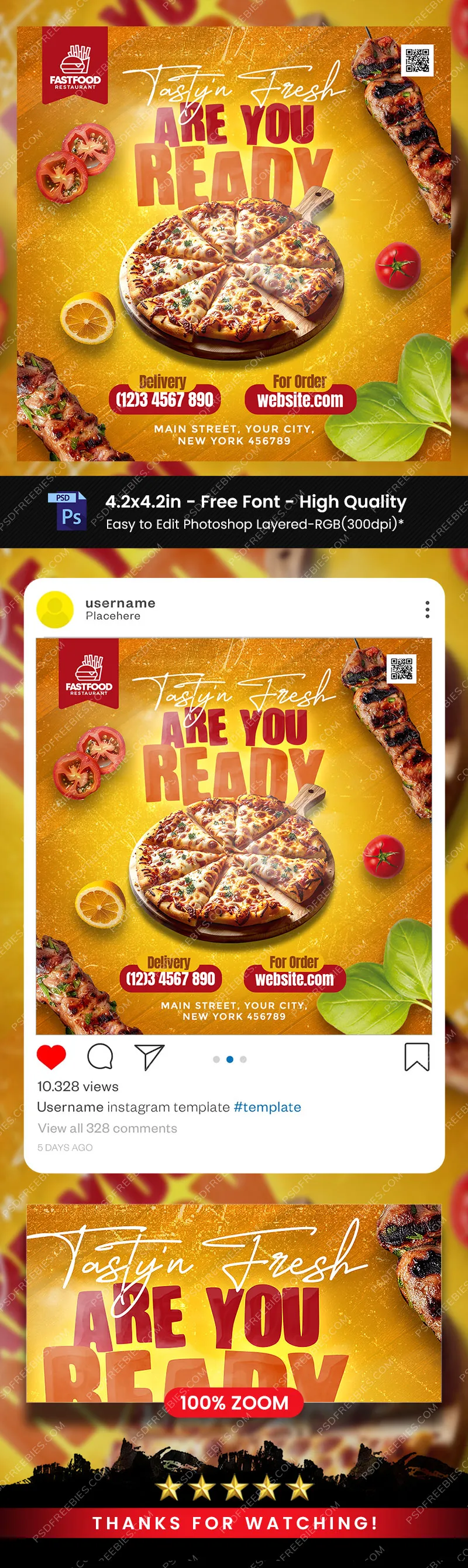 Fast Food Restaurant Social Media Post PSD