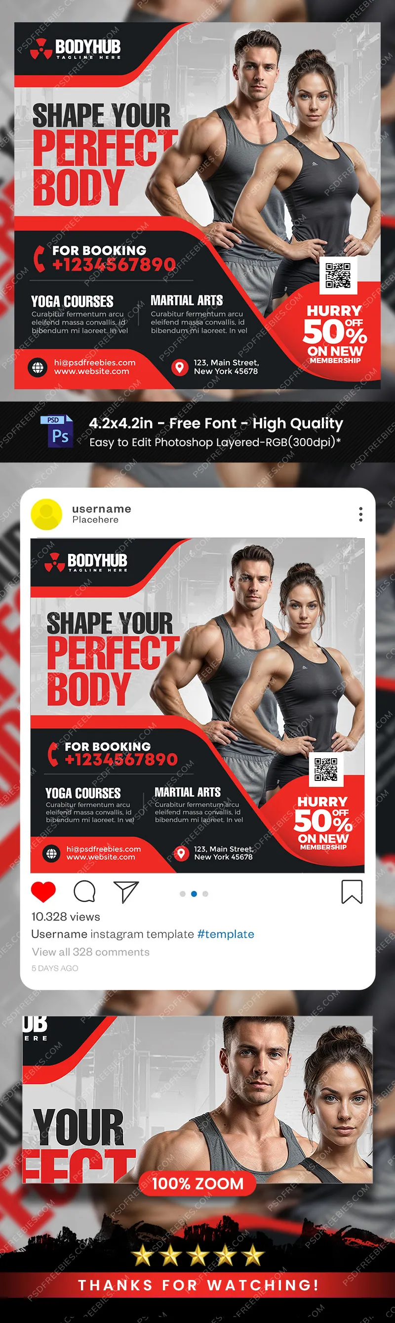 Fitness Gym Business Social Media Post PSD