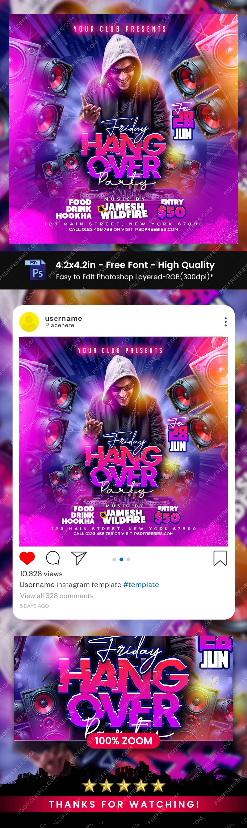 Friday Hangover Party Social Media Post PSD