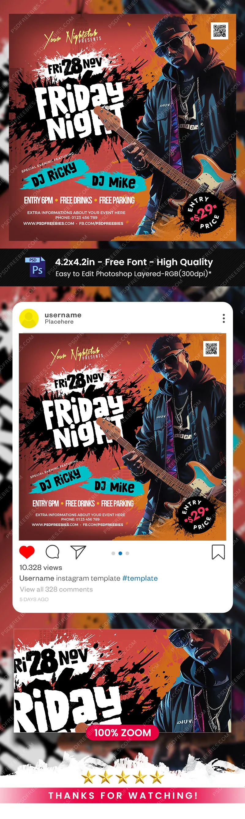 Friday Rock Music Event Post PSD | PSDFreebies.com