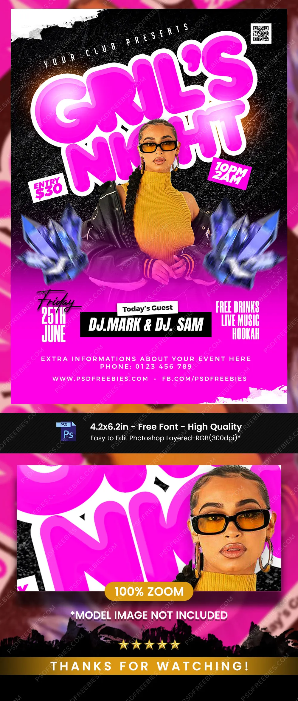 Girls Club Party Flyer PSD Template