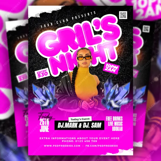 Girls Club Party Flyer PSD Template