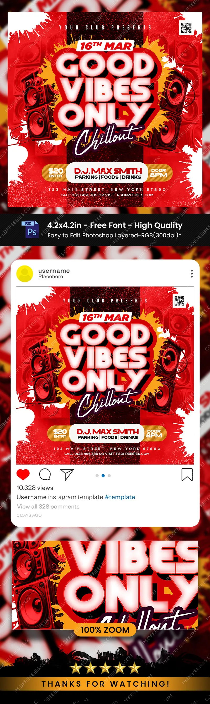 Good Vibes Music Party Social Media Post PSD