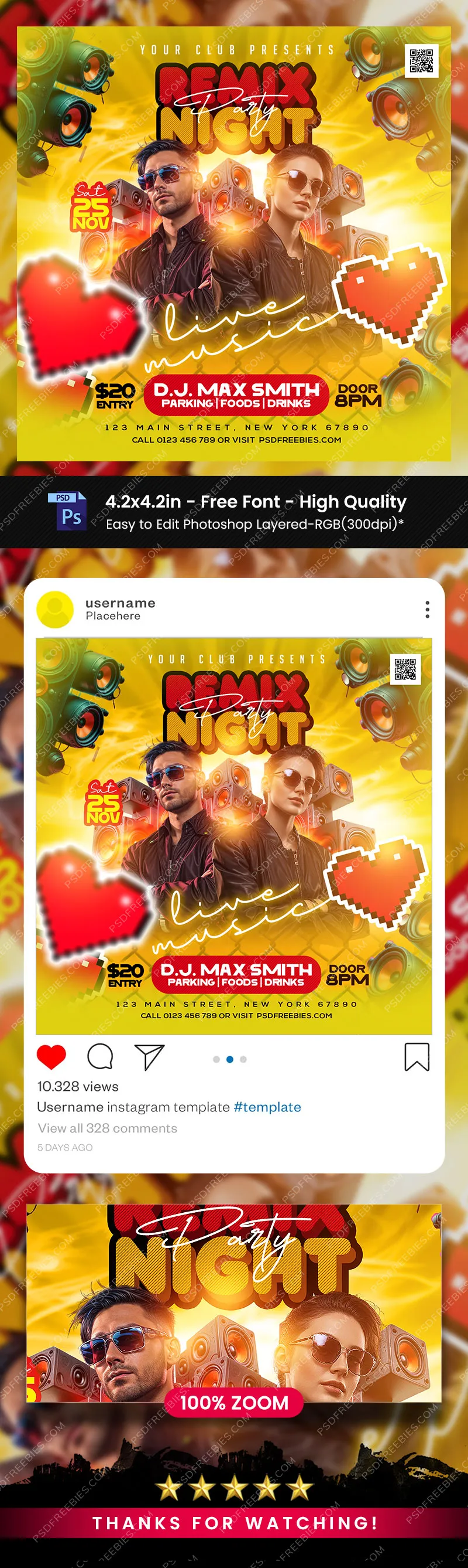 Remix DJ Night Party Post PSD