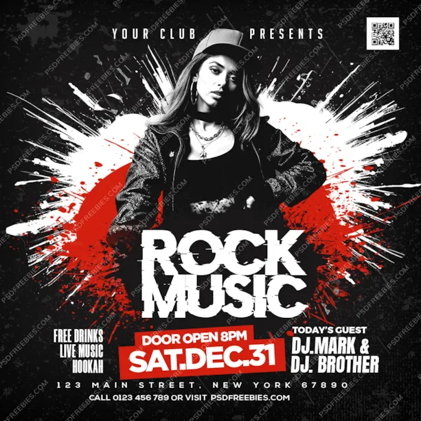 Rock Music Live Event Post PSD Template
