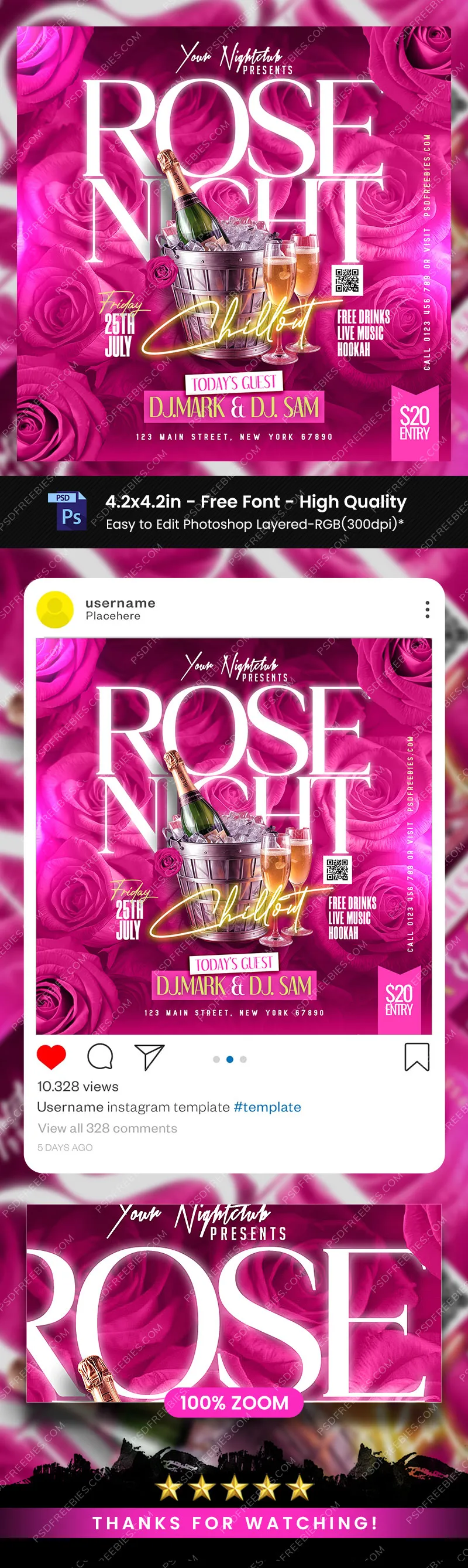 Rose Night Party Social Media Post PSD