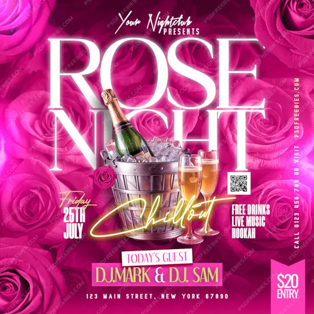 Rose Night Party Social Media Post PSD